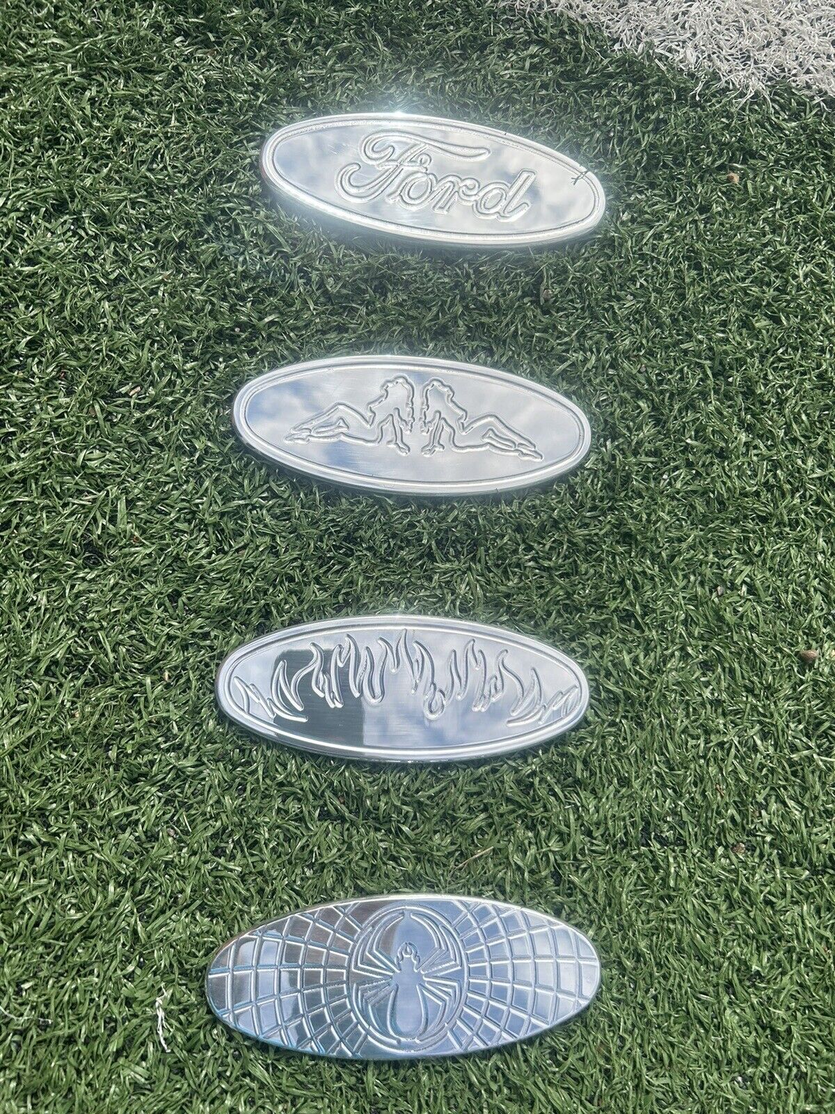 7” FORD TRUCK F-150 F-250 F-350 F450 OVAL EMBLEM BADGE GRILL BILLET Flames